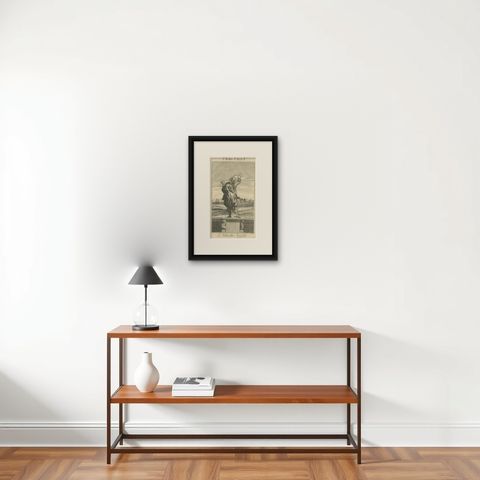 St. John Apostle Engraving, John I Evangelist with Gospel c.1735, shown framed on a wall, true to size
