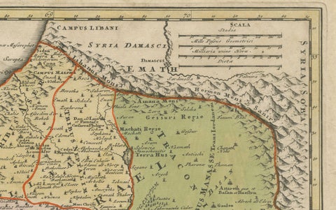 1718 Holy Land Map, Twelve Tribes, Six Provinces, Hand-Colored, Antique Map, close-up 5