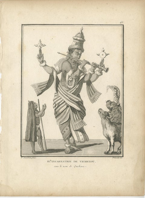 Unique 1806 Buddha Vishnu Avatar Antique Print, Hindu Engraving Collectible, view 2