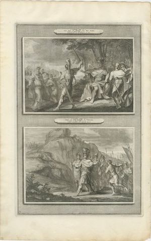 Saul Kills the Priests of Nob and David Escapes Saul, Mortier Bible circa 1700, view 2