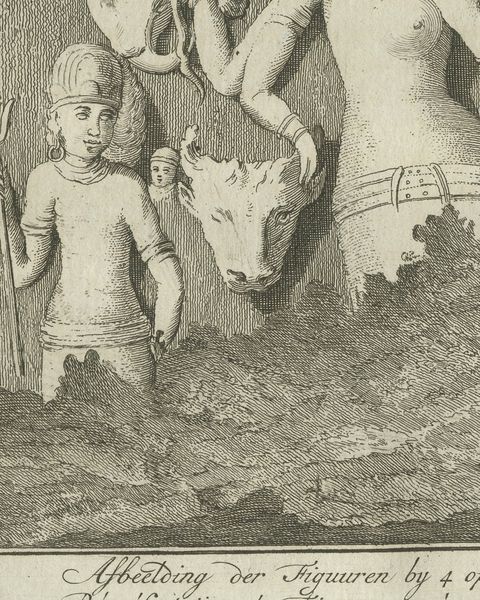 Elephanta Cave Sculpture at Station 4, Antique Niebuhr Print, 1780, close-up 3