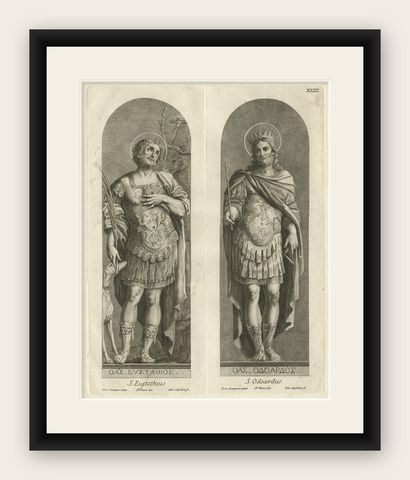 Antique Print of Saint Eustachius and Saint Odoardus, 1762, shown framed