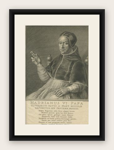 Antique Print of Pope Adrian VI by Houbraken '1727', shown framed