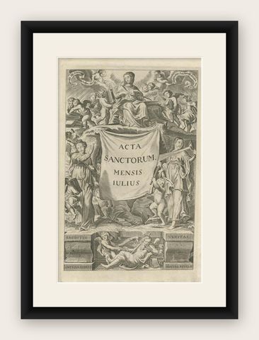 Large Religious Engraving showing the Acts of the Saints, 1730, shown framed
