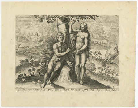 Rare Print of Genesis in the Old Testament; Adam and Eve Eating the Apple, 1674, view 3