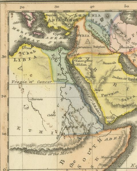 Sheba and the Voyage to Tarshish and Ophir, Antique Map, 1823, close-up 2