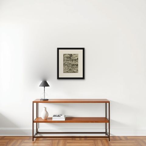 Antique Print of the Hindu God Vishnu Incarnated as Krishna, 1672, shown framed on a wall, true to size
