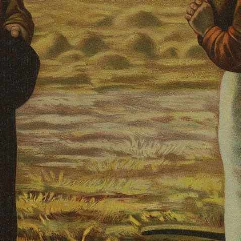 The Angelus at Sunset, After Millet, Antique European Chromolithograph, c.1900, close-up 4