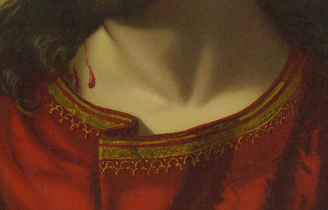 Ecce Homo, 1899 German Chromolithograph of Christ with Crown of Thorns (Dresden), close-up 3
