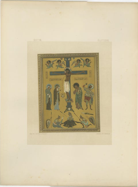Bavarian Crucifixion Icon Chromolithograph, 19th Century, Signed, view 2