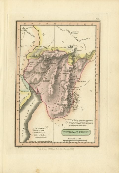 Hand-Colored Antique Map of the Tribe of Reuben, James Wyld, 1823, view 2
