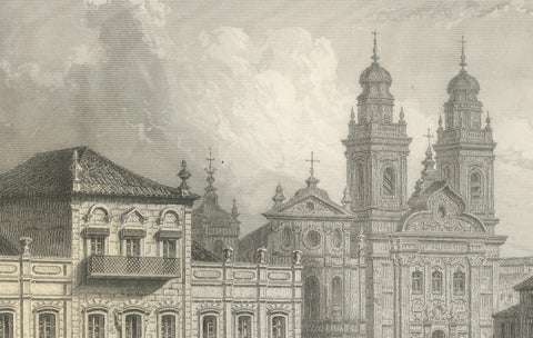 Antique Engraving of Rio de Janeiro, Imperial Palace and Cathedral, c.1867, close-up 3