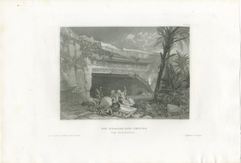 Antique View of the Tombs of the Kings, Jerusalem, Steel Engraving, circa 1850, view 2