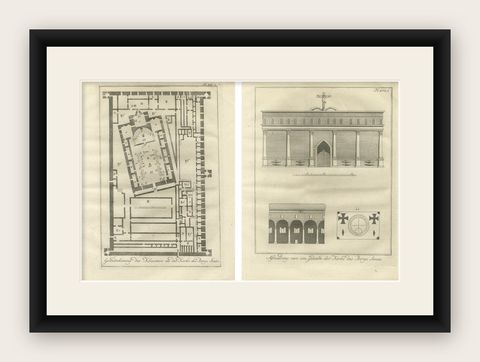 St. Catherine’s Monastery at Mount Sinai, Plan and Elevation Engravings c.1776, shown framed