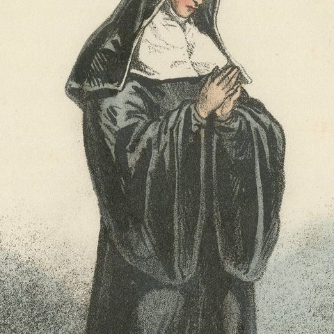 Meditative Serenity: Handcolored Print of a Benedictine Nun, 1862, close-up 2