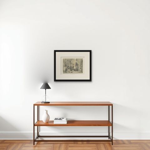 Antique Print of the Chapel of Haddon Hall by Nash, circa 1870, shown framed on a wall, true to size