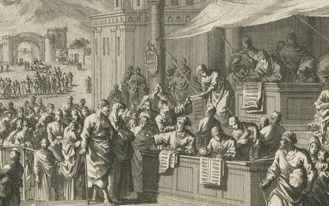 Census of Bethlehem & Christ’s Nativity, Mortier Engraving, 1700s, close-up 4