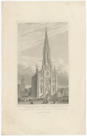 Mariahilfkirche, Au, Munich, Antique Steel Engraving after L. Lange, circa 1840, view 2