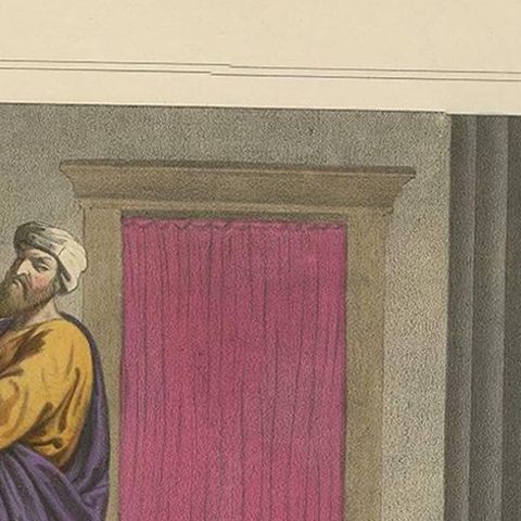 Antique Religious Print 'No. 16' The Pharisee and the Publican, circa 1840, close-up 1