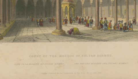 Antique Print, Blue Mosque Interior, Istanbul Ottoman Courtyard, ca. 1839, close-up 5