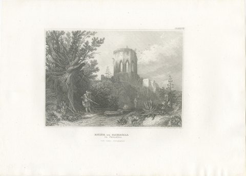 Ruins of Samaria in Palestine, Antique Romantic Landscape View, circa 1850, view 2