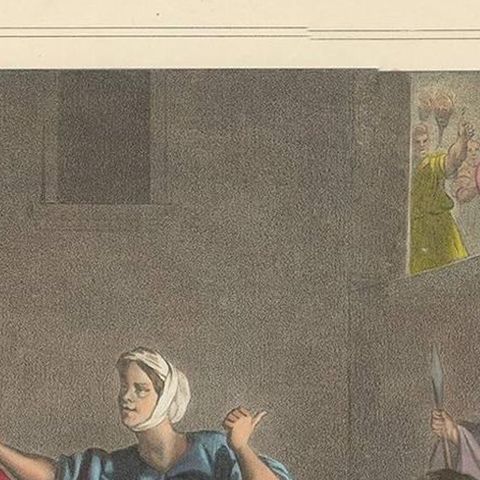 Antique Religious Print "No. 30" the Denial of Peter, circa 1840, close-up 1