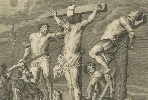 Biblical Engravings, Christ Crowned, Crucified & Tempted in the Wilderness 1735, close-up 3