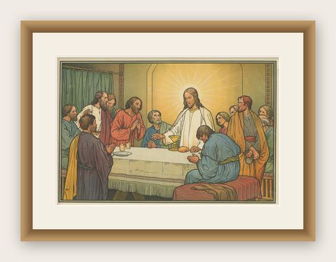 Antique Religion Print of the Last Supper, '1913', shown framed