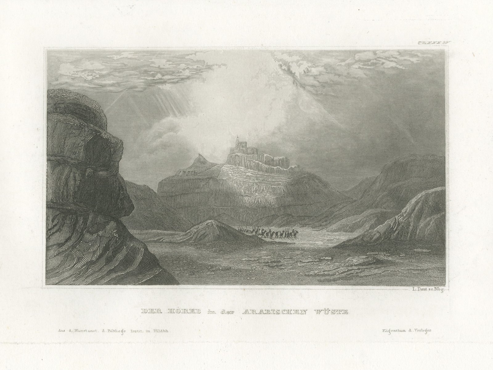 Mount Horeb in the Arabian Desert, Antique Biblical Landscape View, circa 1850