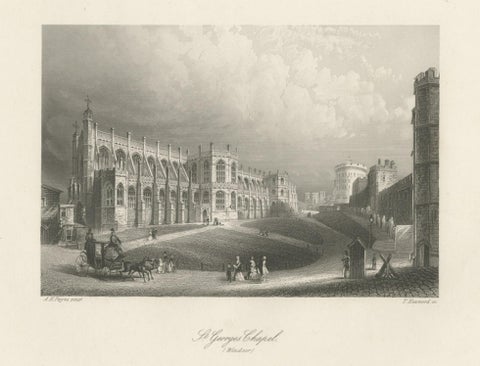 Antique Print of St. George's Chapel of Windsor, England, c.1850, close-up 1