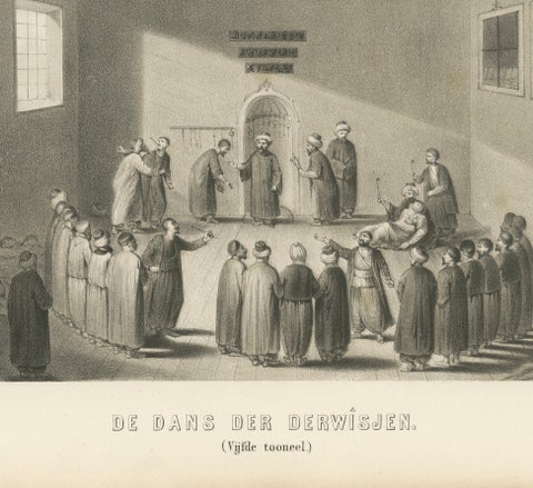 Islamic Ritual Print Whirling Dervishes Ceremony Scene V, 1863 Dutch Lithograph, close-up 3
