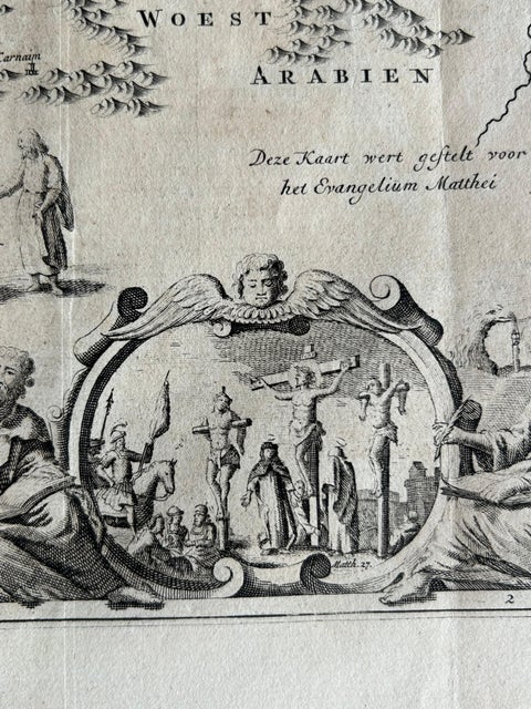Promised Land of Canaan, Antique Map of Israel with Biblical Scenes, van Jagen, view 3