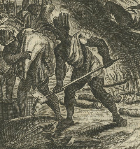 Engraving of Rituals and Cremation Ceremonies in New Spain by Montanus, 1673, close-up 5