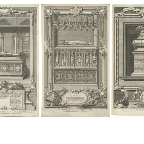 Westminster Abbey Monuments, Five English Engravings after Gravelot c.1730, close-up 1