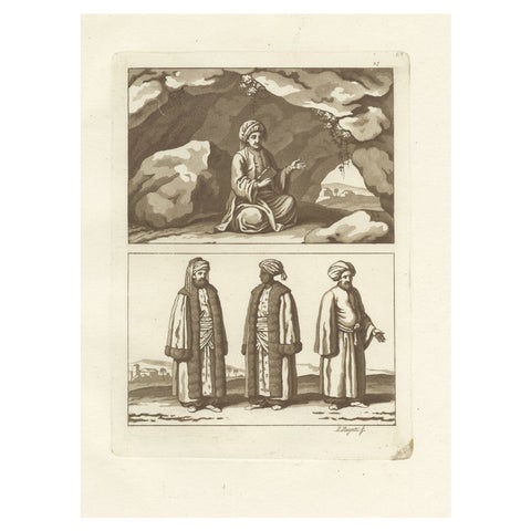 Old Original Engraving Showing an Arabian Men and a Muslim Imam, 1827
