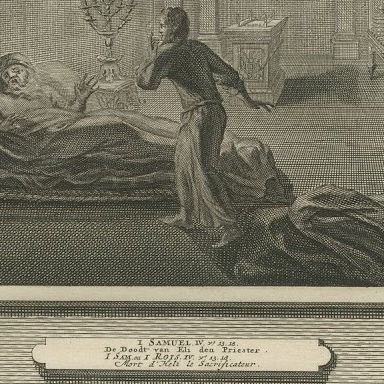 The Calling of Samuel and the Death of Eli, Mortier Bible circa 1700, close-up 2