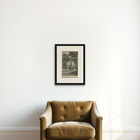 Religion Print Titled 'Susanna Resisteth the Temptation of The two Judges', 1728, shown framed on a wall, true to size