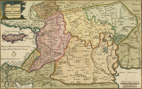 Antique Map of the Holy Land and Paradise, Terrae Canaan Map, c.1720, close-up 2