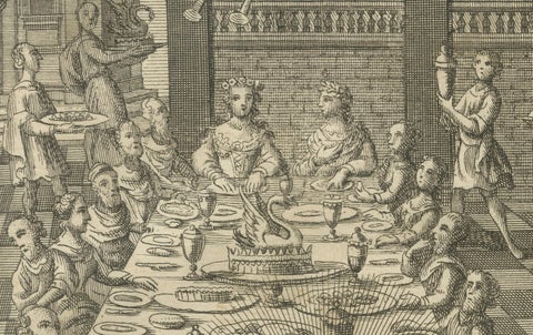 Christ Turns Water into Wine Engraving, John II Wedding at Cana c.1735, close-up 4