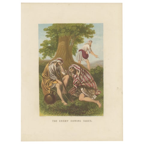 Antique Bible Print of the Enemy Sowing Tares by Kronheim 'c.1860'