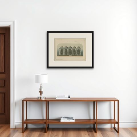 Ottoman Mosque Facade Lithograph, Bursa (Bayezid Yıldırım), 1924, shown framed on a wall, true to size