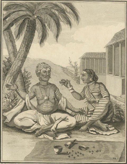 Hindu Couple with Ritual Implements, Poutchari of Darma Raja, 1806, close-up 4