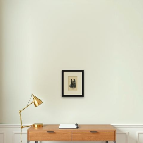 Antique Costume Print of a Priest and Monk from Russia by Wahlen, 1843, shown framed on a wall, true to size