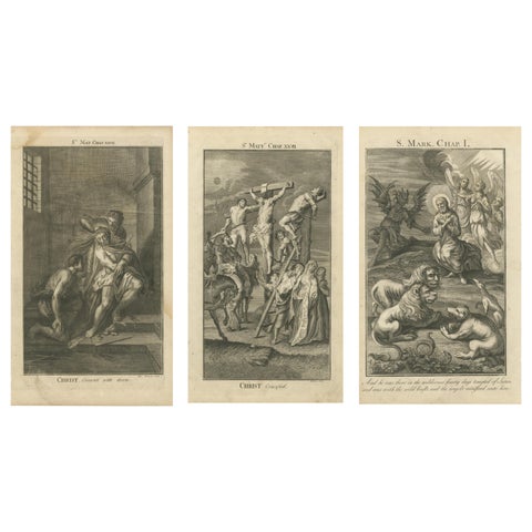 Biblical Engravings, Christ Crowned, Crucified & Tempted in the Wilderness 1735