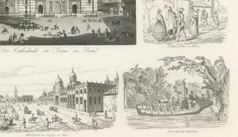 Original Antique Print of Peru, Bolivia & Chile, Lima Cathedral and Views, 1855, close-up 4