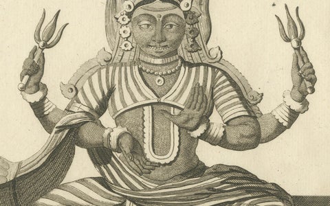 Rare 1806 Engraving: Parasati's Fiery Divinity in Hindu Mythology, close-up 4