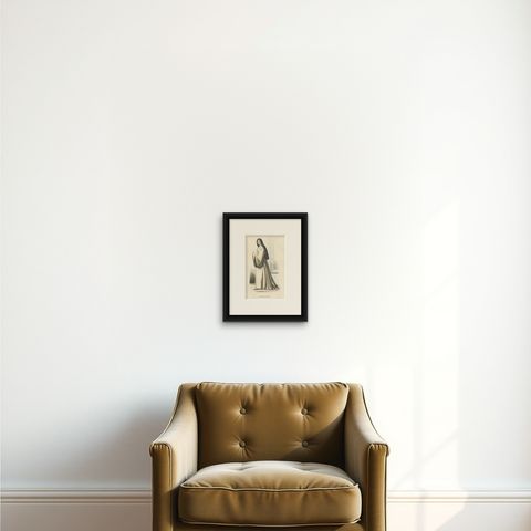 French Nun of the Order of Feuillantines, a Catholic Congregation, 1845, shown framed on a wall, true to size