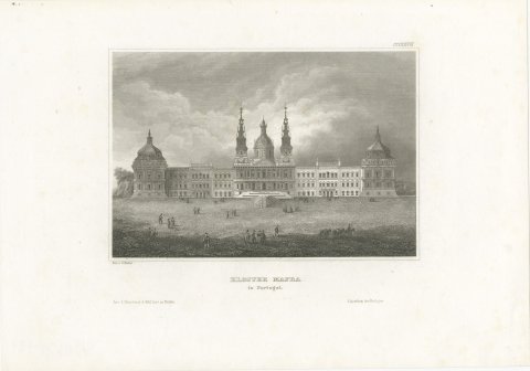 The Monastery Palace of Mafra, Portugal, Antique Architectural View, circa 1850, view 2