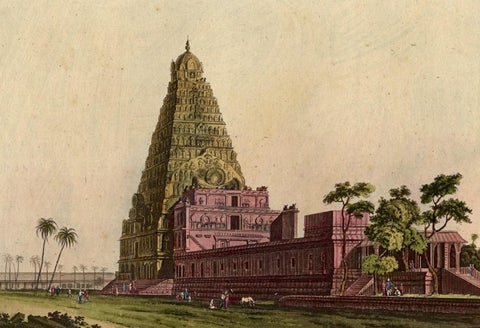 Rare and Hand Colored Engraving of A Temple in South East Asia, 1827, close-up 2