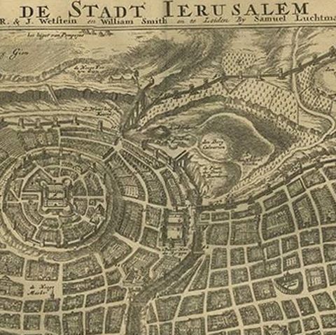 Antique Bible Plan of Ancient Jerusalem, 1743, close-up 1